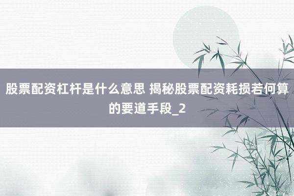 股票配资杠杆是什么意思 揭秘股票配资耗损若何算的要道手段_2
