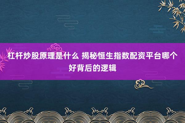 杠杆炒股原理是什么 揭秘恒生指数配资平台哪个好背后的逻辑