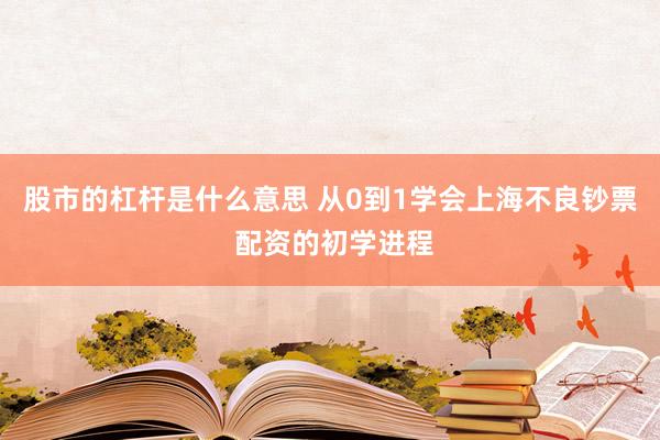 股市的杠杆是什么意思 从0到1学会上海不良钞票 配资的初学进程