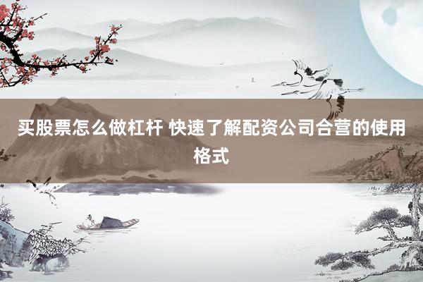 买股票怎么做杠杆 快速了解配资公司合营的使用格式
