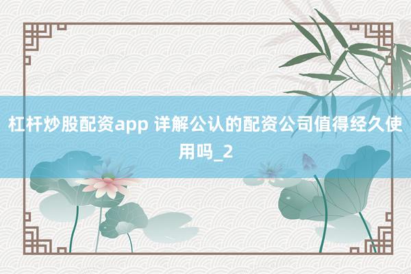 杠杆炒股配资app 详解公认的配资公司值得经久使用吗_2