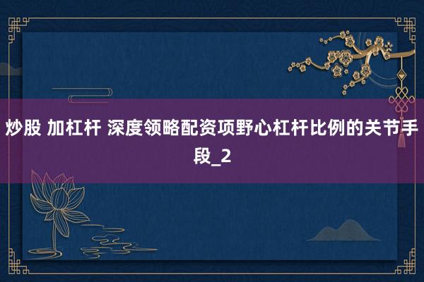 炒股 加杠杆 深度领略配资项野心杠杆比例的关节手段_2