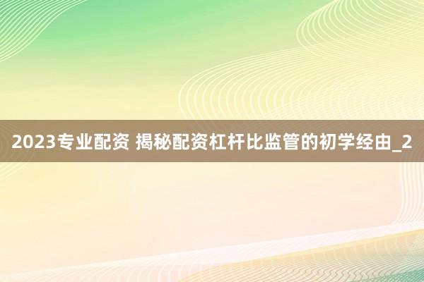 2023专业配资 揭秘配资杠杆比监管的初学经由_2