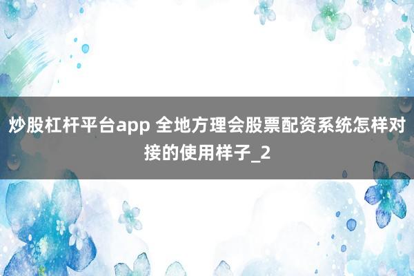 炒股杠杆平台app 全地方理会股票配资系统怎样对接的使用样子_2