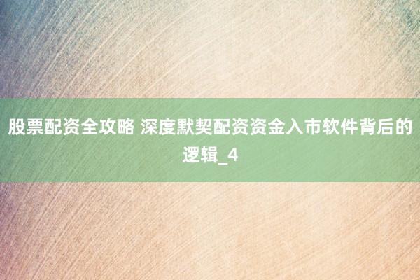 股票配资全攻略 深度默契配资资金入市软件背后的逻辑_4
