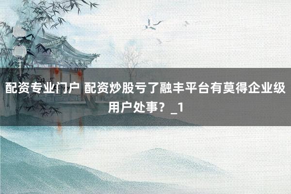 配资专业门户 配资炒股亏了融丰平台有莫得企业级用户处事?_1
