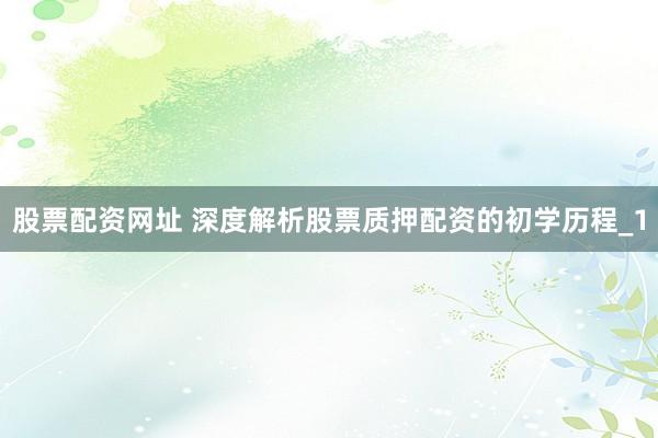 股票配资网址 深度解析股票质押配资的初学历程_1