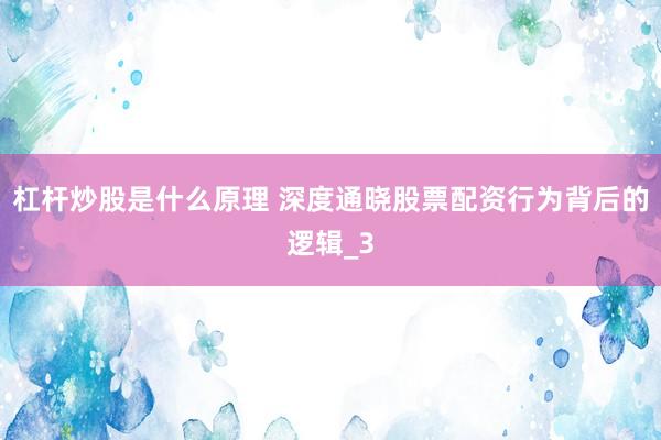 杠杆炒股是什么原理 深度通晓股票配资行为背后的逻辑_3