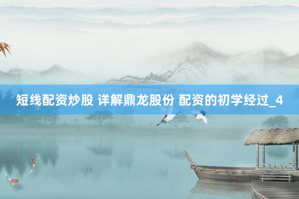 短线配资炒股 详解鼎龙股份 配资的初学经过_4