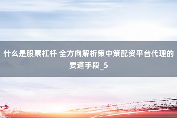 什么是股票杠杆 全方向解析策中策配资平台代理的要道手段_5