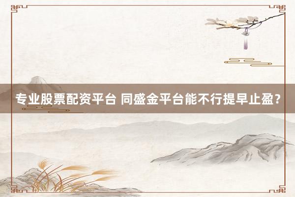 专业股票配资平台 同盛金平台能不行提早止盈？