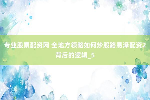 专业股票配资网 全地方领略如何炒股路易泽配资2背后的逻辑_5