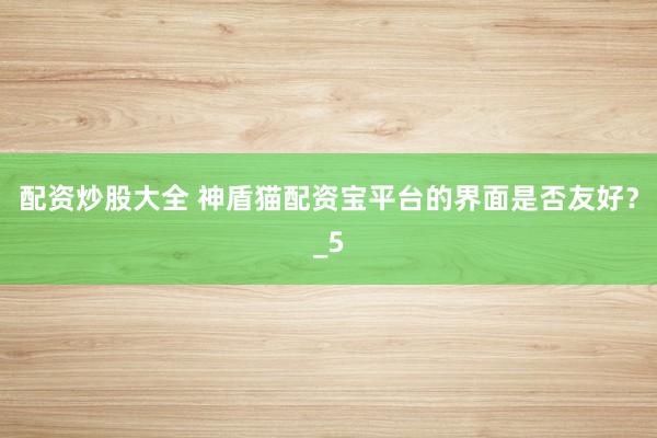 配资炒股大全 神盾猫配资宝平台的界面是否友好？_5