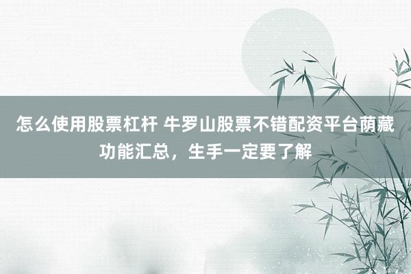 怎么使用股票杠杆 牛罗山股票不错配资平台荫藏功能汇总，生手一定要了解