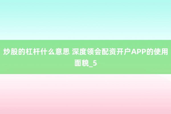 炒股的杠杆什么意思 深度领会配资开户APP的使用面貌_5