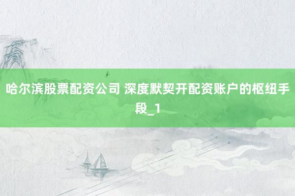 哈尔滨股票配资公司 深度默契开配资账户的枢纽手段_1