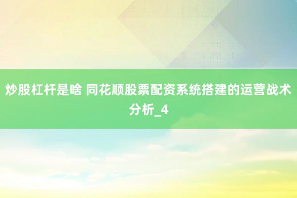 炒股杠杆是啥 同花顺股票配资系统搭建的运营战术分析_4