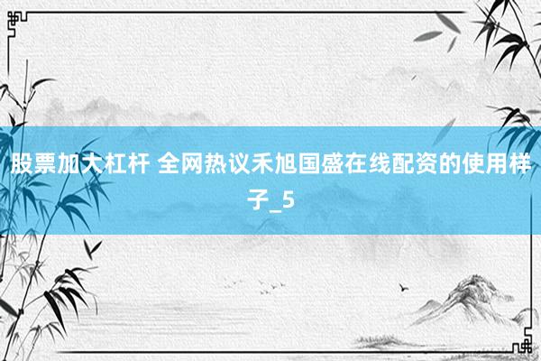 股票加大杠杆 全网热议禾旭国盛在线配资的使用样子_5