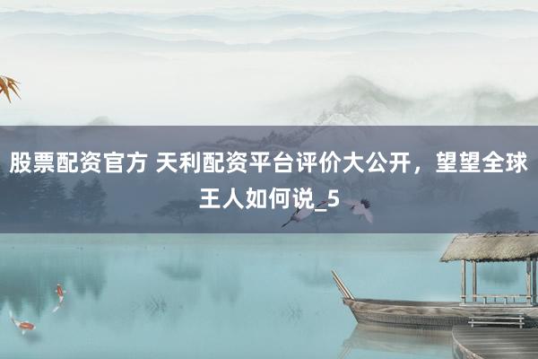 股票配资官方 天利配资平台评价大公开，望望全球王人如何说_5